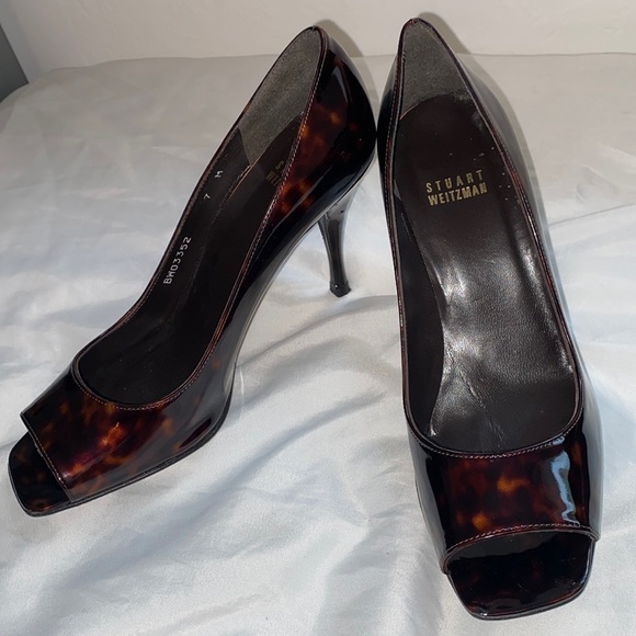 Stuart Weitzman Cheetah Square peep toe heels 7 - Picture 1 of 8